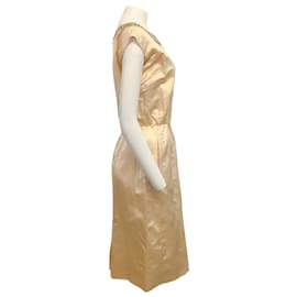 Autre Marque-Lillie Rubin Champagne Silk Vintage Dress with Beaded Neckline-Beige