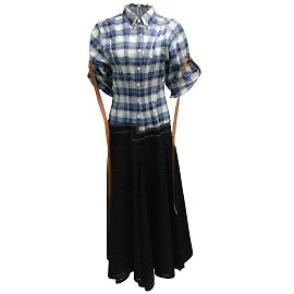 Bleu Loewe / Robe longue décontractée à carreaux blanche Bleu