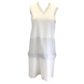 Lorena Antoniazzi Vestido midi de seda cinza claro sem mangas com decote em V Cinza