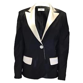 Autre Marque-Loring Black / White One Button Silk Jacket-Black