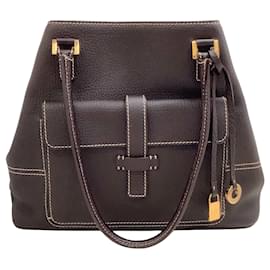Loro Piana-Loro Piana Chocolate Brown Leather Globe Shoulder Bag-Brown