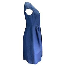 Louis Vuitton-Louis Vuitton Blue Cap Sleeved Linen and Cotton Chambray Dress-Blue