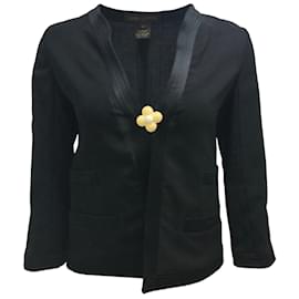 Louis Vuitton-Louis Vuitton Black / Blazer con ribete de seda con botones florales amarillos-Negro