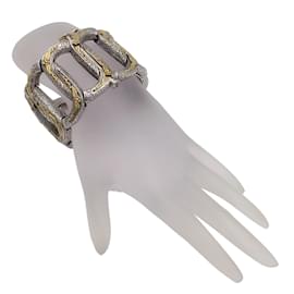 Autre Marque-Konstantino Sterling Silver and 18K Gold Wide Hinged Bracelet-Silvery
