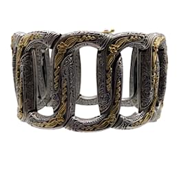 Autre Marque-Konstantino Sterling Silver and 18K Gold Wide Hinged Bracelet-Silvery