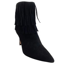 L'Agence Bottines Mathilde en daim noir à franges Noir