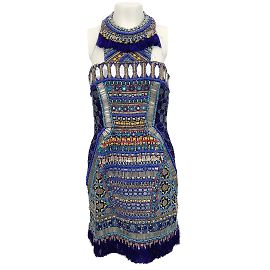 Matthew Williamson - Robe de cocktail dos nu ornée de perles bleu marine Bleu