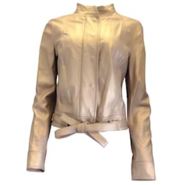 Valentino Garavani-Valentino Light Gold Metallic Vintage Lambskin Leather Jacket-Golden