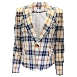 Veronica Beard Hosanna Jaqueta xadrez Dickey em Navy Camel Multicor