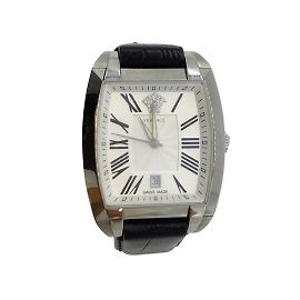 Versace schwarze Vintage-Herrenuhr aus Edelstahl Silber