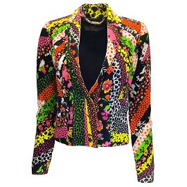 Versace rose vif / Blazer en crêpe vert à imprimé multi-fleurs Multicolore