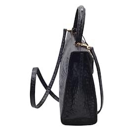Versace-Versace Vintage 80Bolso satchel 's Croc de piel negra en relieve-Negro