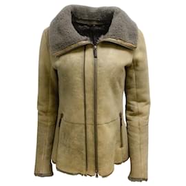 Autre Marque-Vespucci Taupe Full Zip Shearling Jacket-Brown