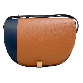 Victoria Beckham azul marinho / Bolsa de ombro meia lua de couro marrom Marrom