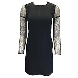 Michael Kors-Michael Kors Black Lace Sleeve Crepe Dress-Black