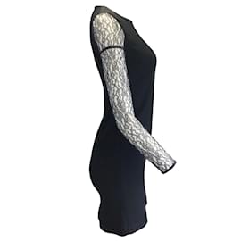 Michael Kors-Michael Kors Black Lace Sleeve Crepe Dress-Black