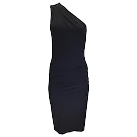 Michael Kors-Michael Kors Black One Shoulder Fitted Jersey Knit Dress-Black