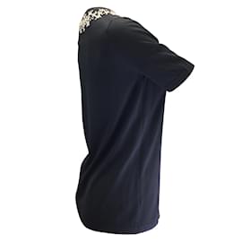 Michael Kors-Michael Kors Black Rhinestone Embellished Short Sleeved Top-Black