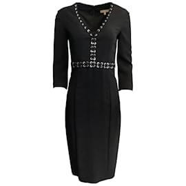 Michael Kors-Michael Kors Collection Black 3/4 Sleeve Lace Up Dress-Black