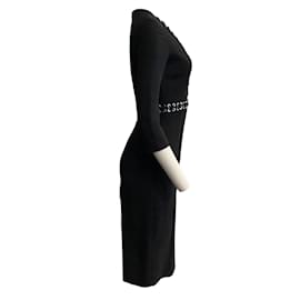 Michael Kors-Michael Kors Collection Black 3/4 Sleeve Lace Up Dress-Black