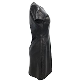 Michael Kors-Michael Kors Collection Black Short Sleeved Crinkled Faux Patent Leather Dress-Black