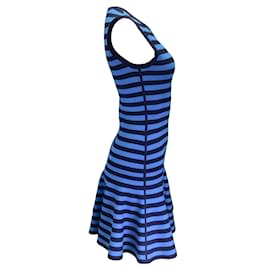 Michael Kors-Michael Kors Collection Maritime Blue Striped Sleeveless Flared Stretch Knit Dress-Blue