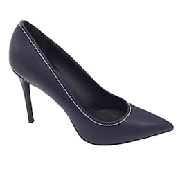 Michael Kors-Michael Kors Collection Navy Blue / White Contrast Stitching Pointed Toe Leather Pumps-Blue