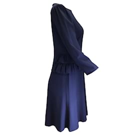 Michael Kors-Michael Kors Collection Navy Blue Ruffled Crepe Dress in Maritime-Blue