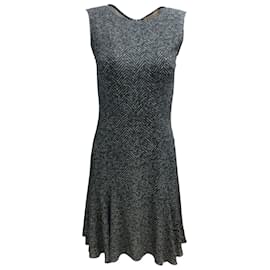 Michael Kors-Michael Kors Grey Chevron Print Sleeveless Crepe Flounce Work/Office Dress-Grey