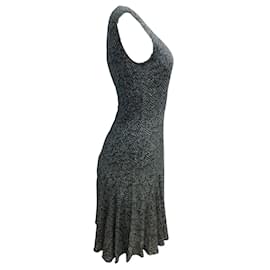 Michael Kors-Michael Kors Grey Chevron Print Sleeveless Crepe Flounce Work/Office Dress-Grey