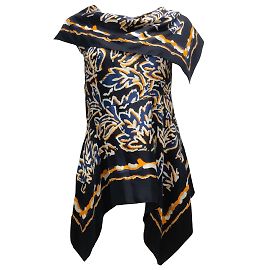 Peter Pilotto Navy Blue / Orange Printed Silk Blouse Blue