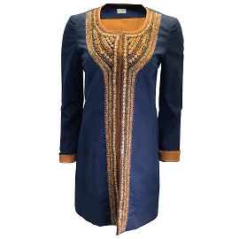 Philosophy Di Alberta Ferretti Philosophie d'Alberta Ferretti Bleu Marine / Robe en coton ornée de bronze Bleu