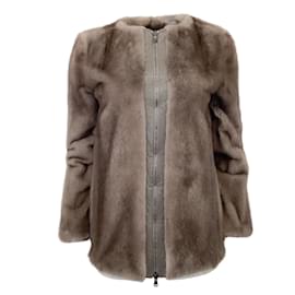 Autre Marque-Pologeorgis Grey / Taupe Shirred Mink Coat-Grey