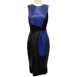 Prabal Gurung-Prabal Gurung Black / Blue Sleeveless Dress with Leather-Black