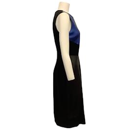 Prabal Gurung-Prabal Gurung Black / Blue Sleeveless Dress with Leather-Black
