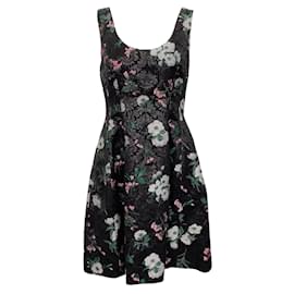 Prabal Gurung-Prabal Gurung Black Multi Floral Sleeveless Brocade Skater Dress-Black