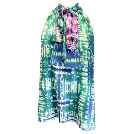Prabal Gurung Azul / Top de seda sin mangas con cuello anudado estampado multicolor verde Multicolor