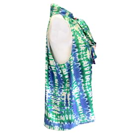 Prabal Gurung-Prabal Gurung Blue / Green Multi Printed Tie-Neck Sleeveless Silk Top-Multiple colors