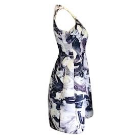 Prabal Gurung-Prabal Gurung Blue / white / Purple Sleeveless Printed Satin Dress-Blue