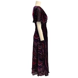 Prabal Gurung-Prabal Gurung Purple Multi Velvet Flutter Sleeve Twist Front Midi Dress-Purple