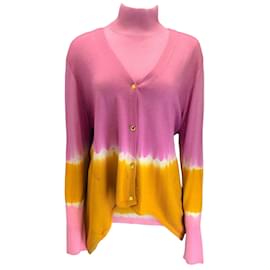 Prabal Gurung-Prabal Gurung Pink / Mustard Yellow Tie-Dye Tank Top and Cardigan Sweater Two-Piece Twin Set-Pink