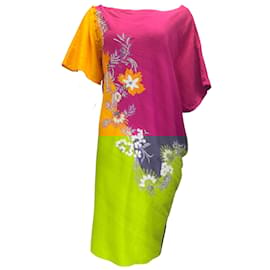 Prabal Gurung-Prabal Gurung Pink / Yellow Embellished and Embroidered Silk Tunic Dress-Pink