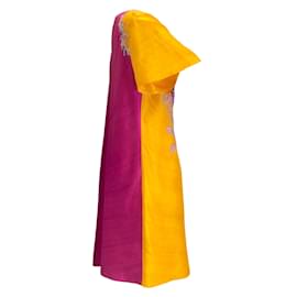Prabal Gurung-Prabal Gurung Pink / Yellow Embellished and Embroidered Silk Tunic Dress-Pink