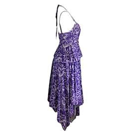 Prabal Gurung-Prabal Gurung Púrpura / Vestido Midi Pañuelo Estampado Blanco-Púrpura