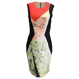 Prabal Gurung-Prabal Gurung Red / Black Splatter Geometric Print Sleeveless Sheath Dress-Red