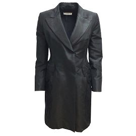 Schwarzer Prada-Seidenmantel mit bestickter Mohair-Schleife und Applikation Schwarz