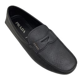 Prada Black Saffiano Men's Penny Driving Loafer Black