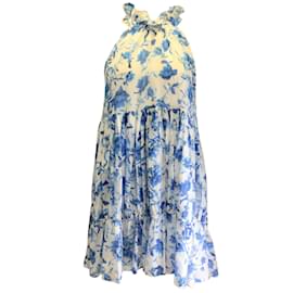 Autre Marque-Borgo de Nor White / Blue Maggie Voile Tour de Jour Floral Printed Sleeveless Cotton Dress-Blue