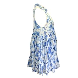 Autre Marque-Borgo de Nor Blanc / Bleu Robe en coton sans manches à imprimé floral Maggie Voile Tour de Jour-Bleu