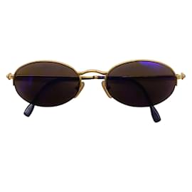 Boucheron-Boucheron Blue Vintage 1990s Retro Round Lens Gold Plated Sunglasses-Blue